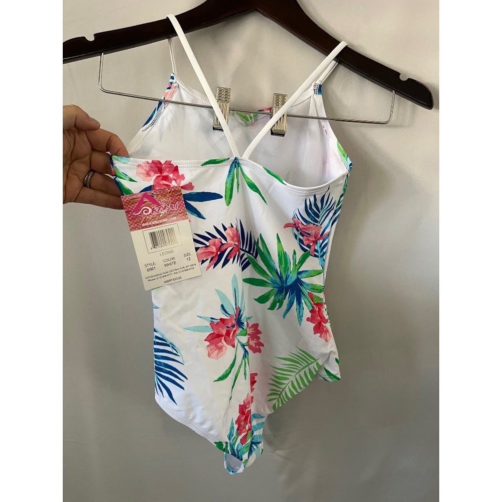 Kanu Surf Leonie White Colorful Tropical Print Full Piece Swimsuit - Size 12 - Picture 4 of 8